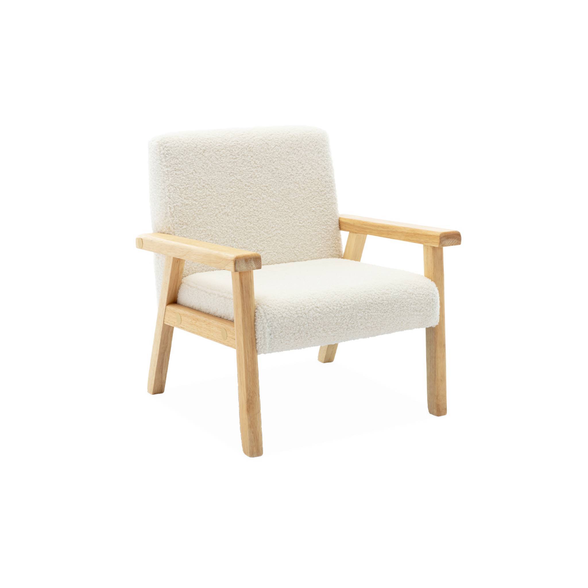 sweeek - Fauteuil enfant en bois et tissu bouclette blanc. ISAK L 47 x P 43.5 x H 50cm | sweeek - Image 2