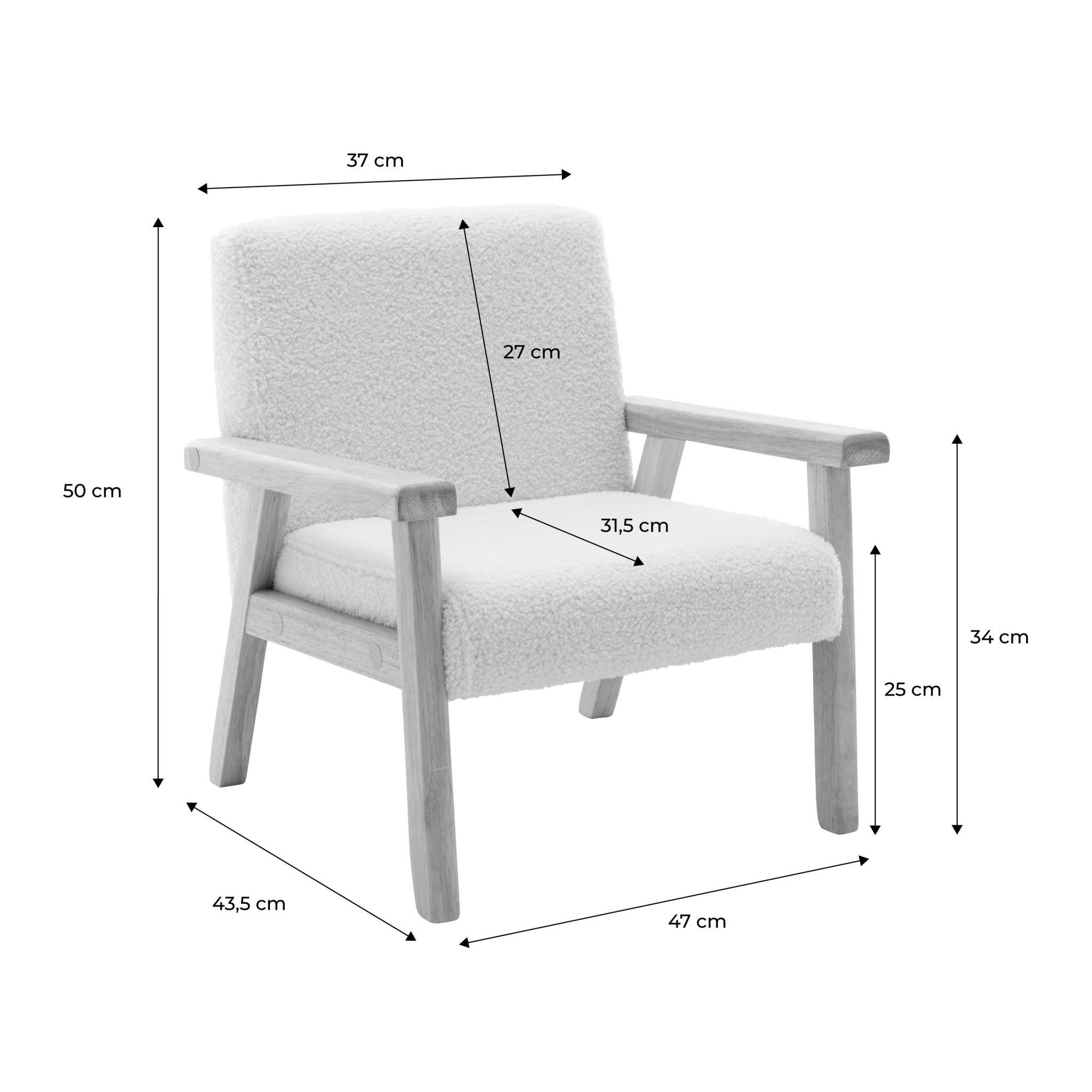 sweeek - Fauteuil enfant en bois et tissu bouclette blanc. ISAK L 47 x P 43.5 x H 50cm | sweeek - Image 4