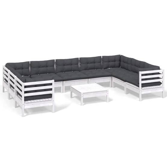 Grand Salon de Jardin en Bois Massif Blanc 10 Places avec Coussins Anthracite, Modulable et Confortable – ComfortXL Outdoor Living - Image 2