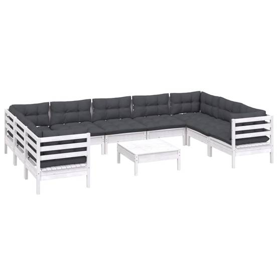 Grand Salon de Jardin en Bois Massif Blanc 10 Places avec Coussins Anthracite, Modulable et Confortable – ComfortXL Outdoor Living - Image 3