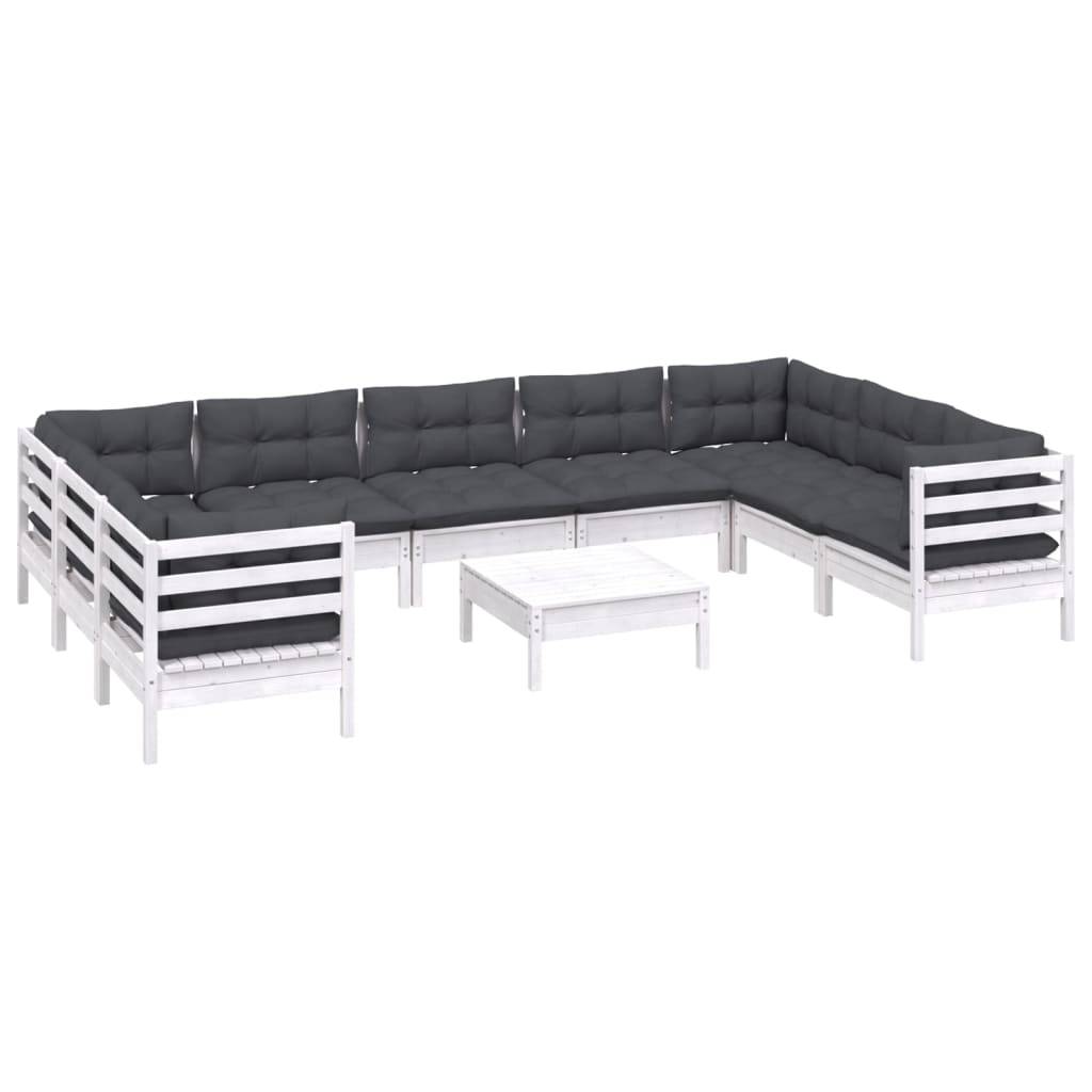 Grand Salon de Jardin en Bois Massif Blanc 10 Places avec Coussins Anthracite, Modulable et Confortable – ComfortXL Outdoor Living - Image 3