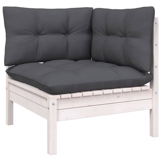 Grand Salon de Jardin en Bois Massif Blanc 10 Places avec Coussins Anthracite, Modulable et Confortable – ComfortXL Outdoor Living - Image 4