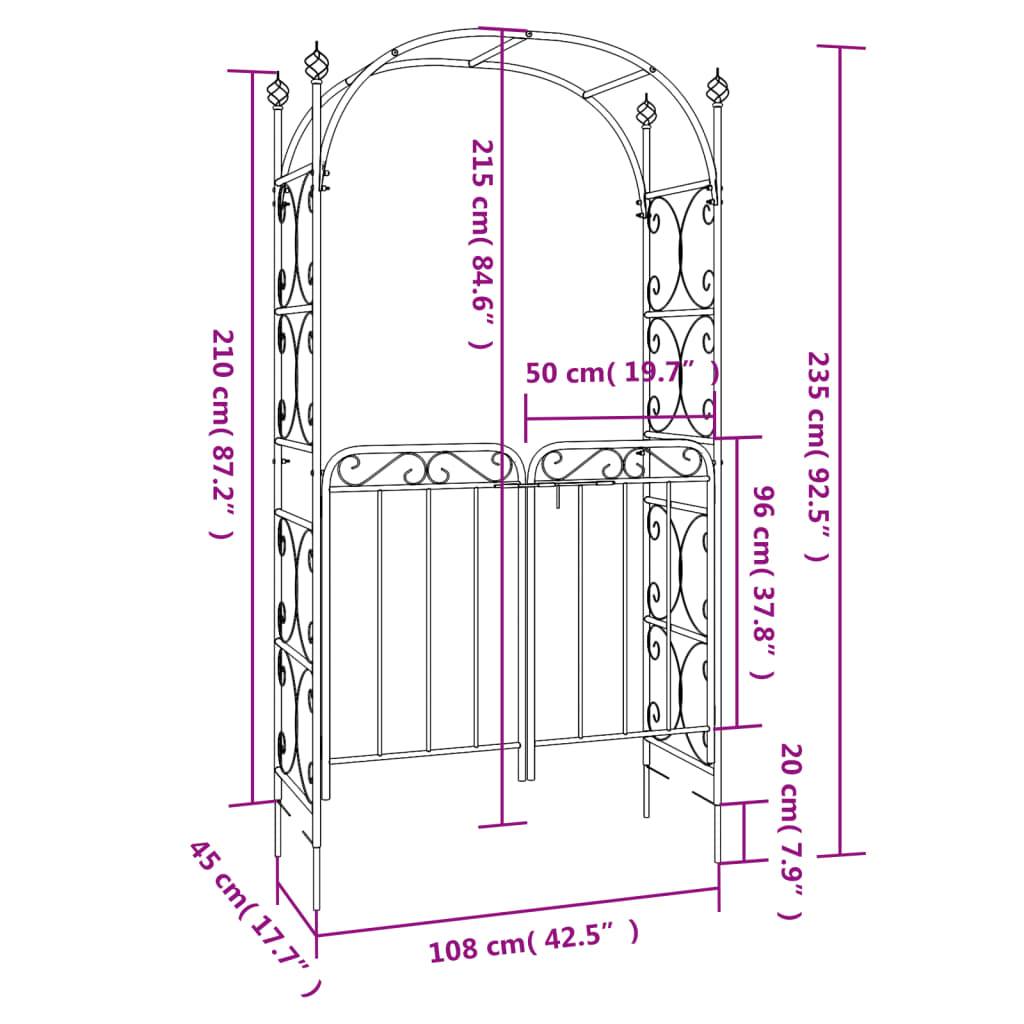 Arche Jardin avec Portillon Acier Verrouillable Tonnelle Entrée Séparation 108x235 Noir - ComfortXL Outdoor Living - Image 10
