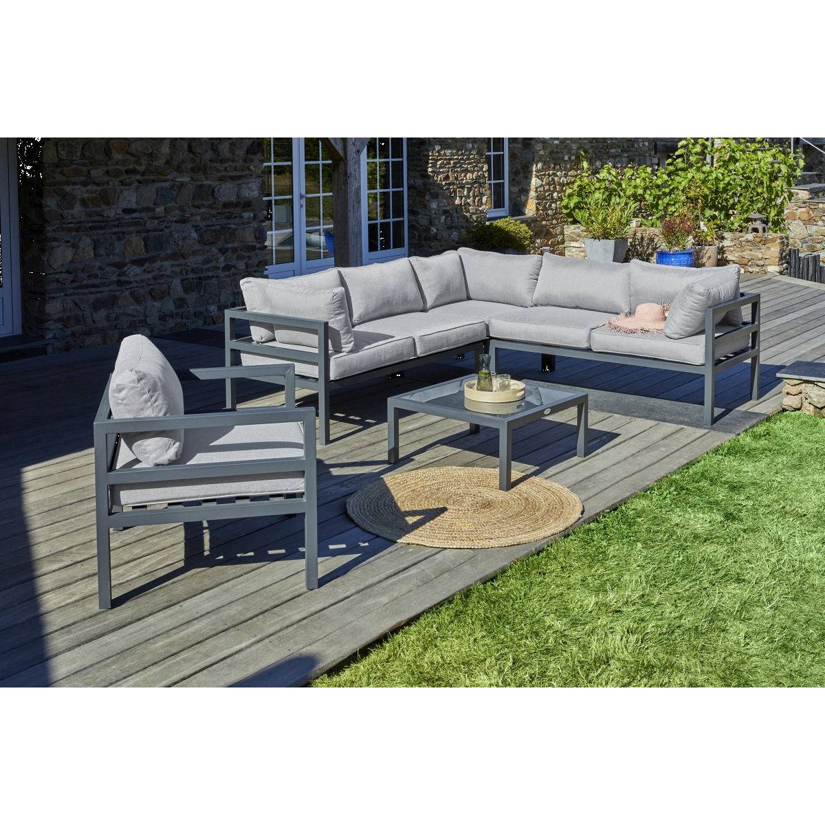 Salon de jardin d'angle 6 places en aluminium - Gris anthracite - BEAUBOURG - Image 7