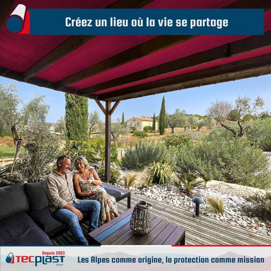 Toile Pergola Rouge Bordeaux 3x3 m LP506PR - Garantie 5 ans - Bâche Pergola ou Tonnelle étanche en PVC pour terrasse TECPLAST - Imagen 3