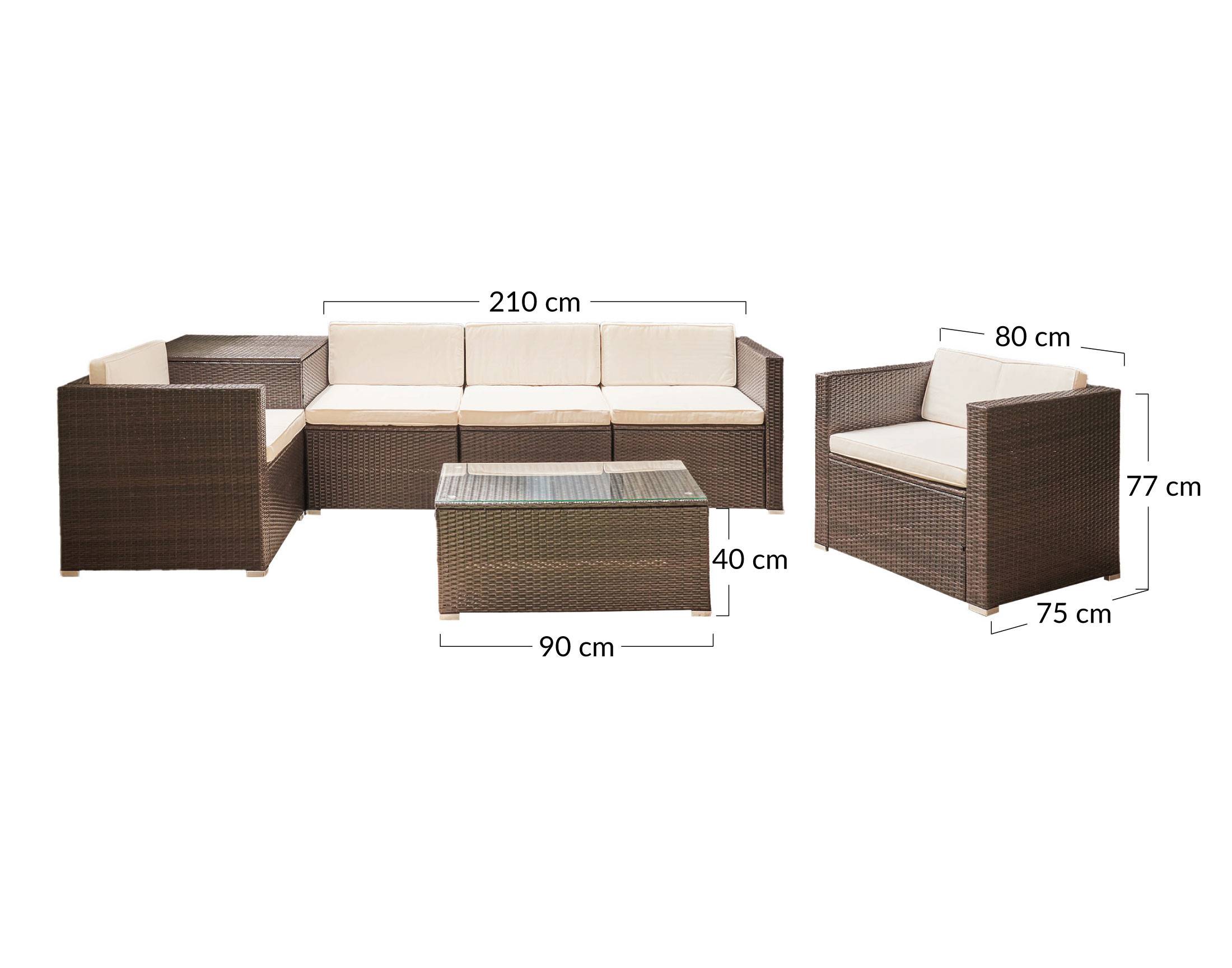 Best Mobilier - Broome - salon bas de jardin 5 places - avec coffre de rangement - résine tressée marron et coussins beiges - Best Mobilier - Imagen 9