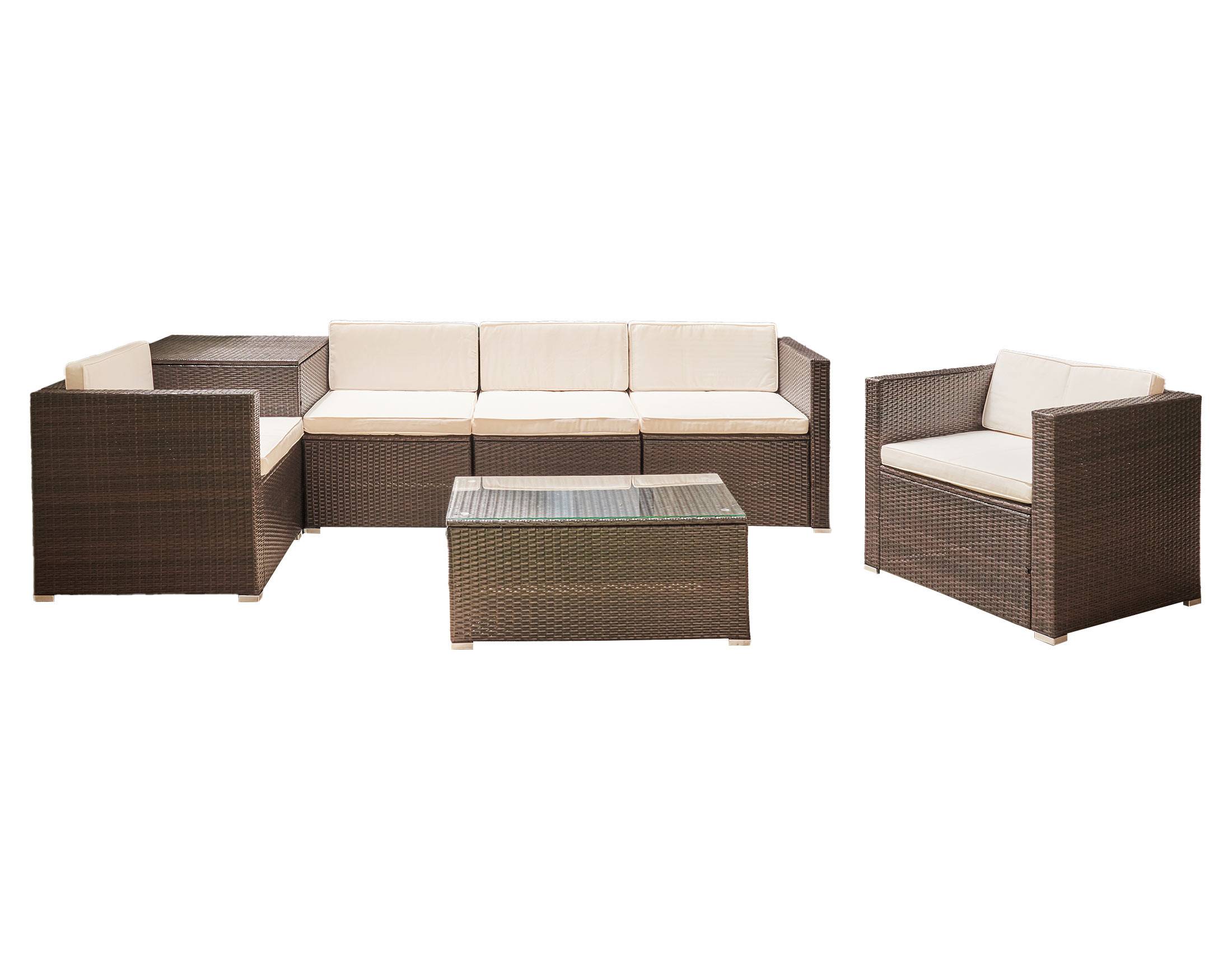 Best Mobilier - Broome - salon bas de jardin 5 places - avec coffre de rangement - résine tressée marron et coussins beiges - Best Mobilier - Imagen 1