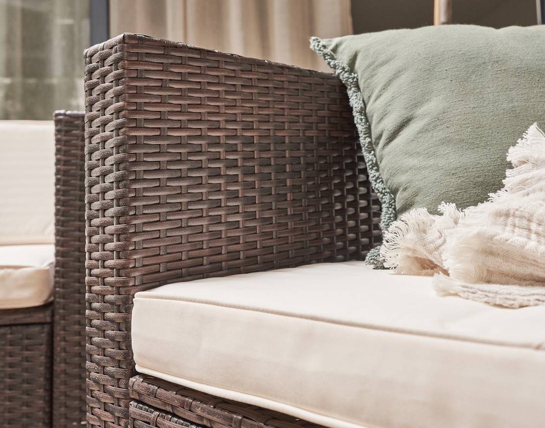 Best Mobilier - Broome - salon bas de jardin 5 places - avec coffre de rangement - résine tressée marron et coussins beiges - Best Mobilier - Imagen 4