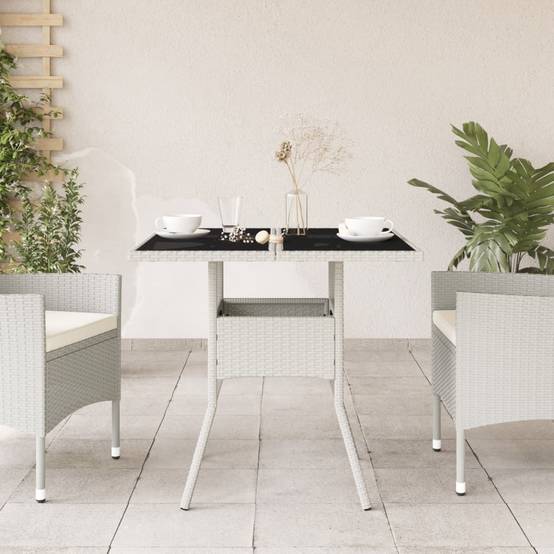 Table de Jardin Carrée Blanche 80x80cm pour 2 à 4 Personnes, Polyrotin et Dessus Verre – ComfortXL Outdoor Living - Image 3