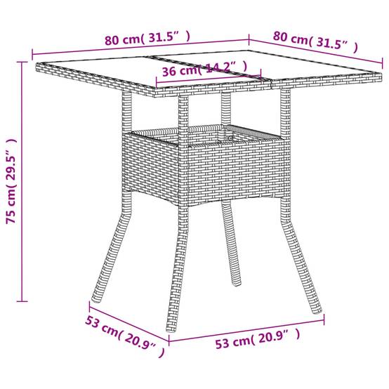Table de Jardin Carrée Blanche 80x80cm pour 2 à 4 Personnes, Polyrotin et Dessus Verre – ComfortXL Outdoor Living - Image 6