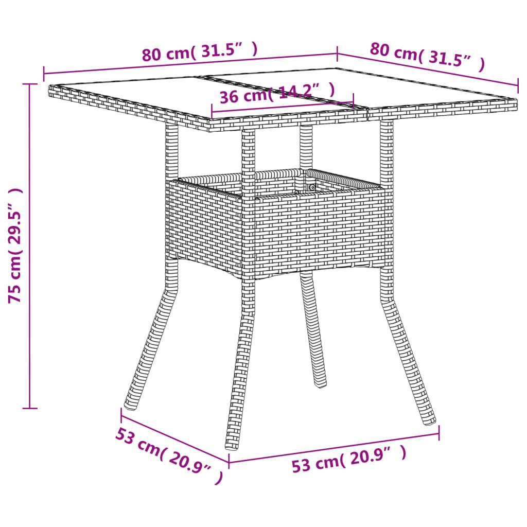 Table de Jardin Carrée Blanche 80x80cm pour 2 à 4 Personnes, Polyrotin et Dessus Verre – ComfortXL Outdoor Living - Image 6