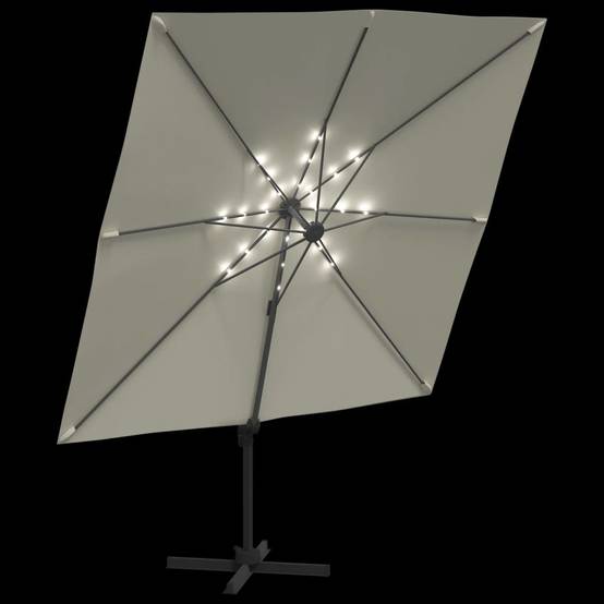 Helloshop26 - Parasol meuble de jardin cantilever à led 400 x 300 cm blanc sable - Imagen 2