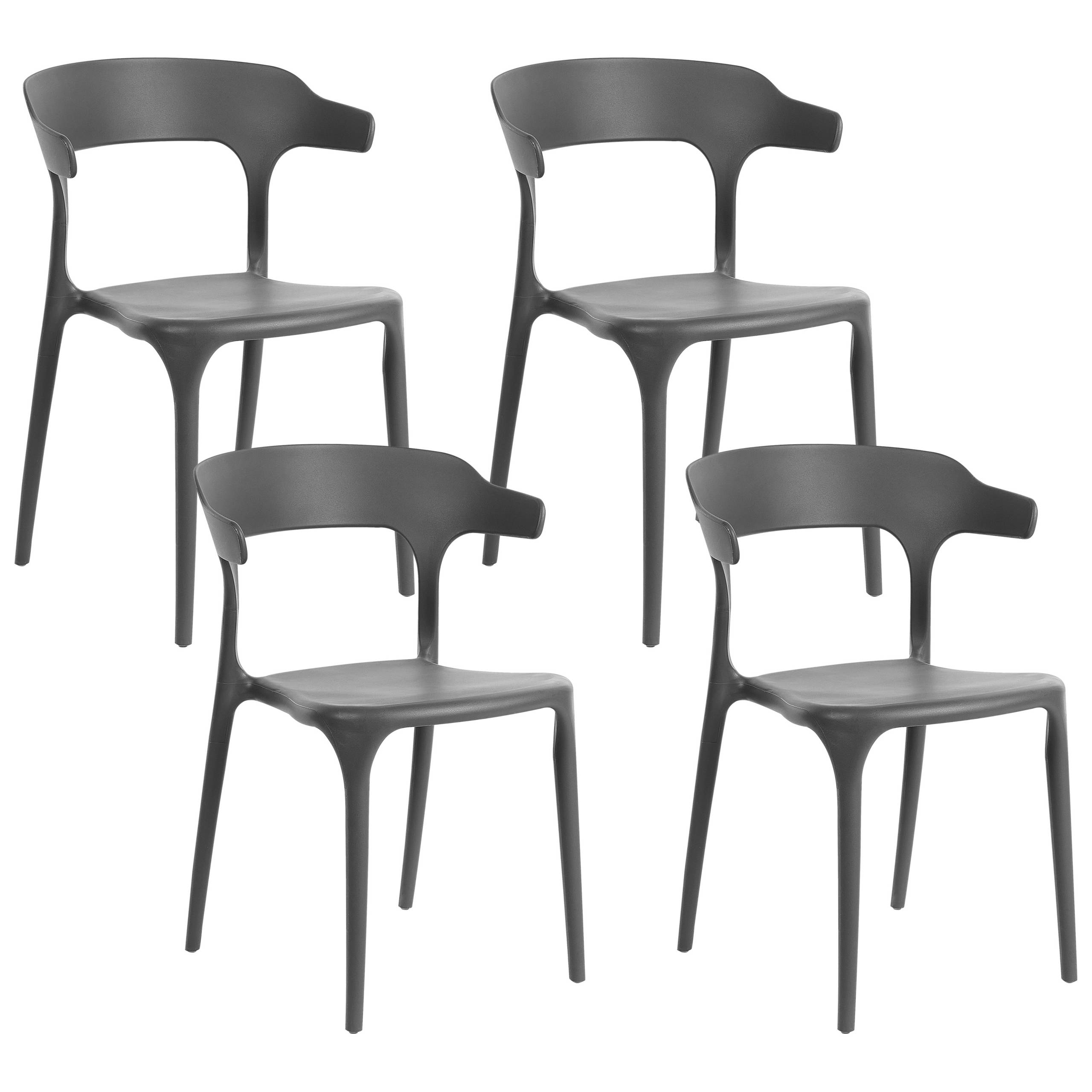 Beliani - Lot 4 Chaises de Salle à Manger Gris Foncé en Plastique Empilables à Demi Accoudoirs pour Intérieur et Extérieur Design Moderne - Imagen 1