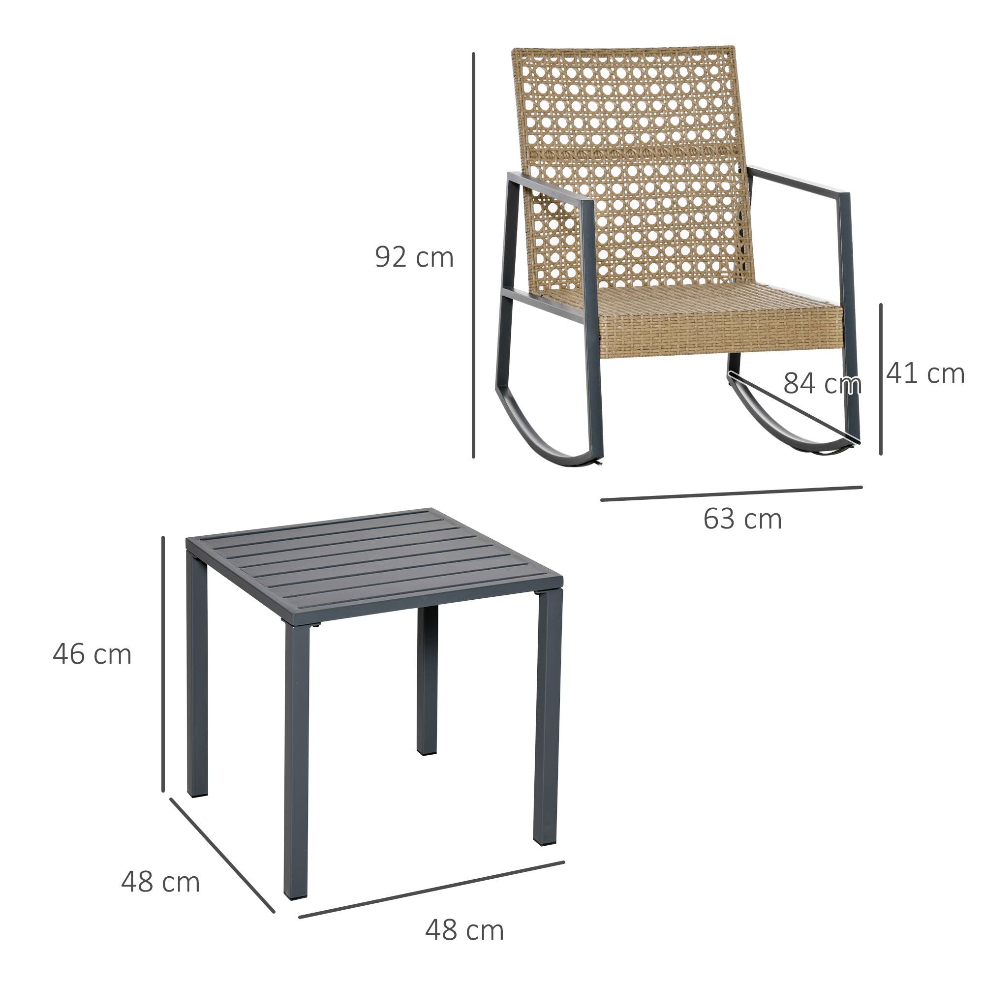 Outsunny - Ensemble de jardin 3 pièces style colonial 2 fauteuils à bascule avec coussins assise gris table basse métal époxy résine tressée beige - Outsunny - Imagen 3