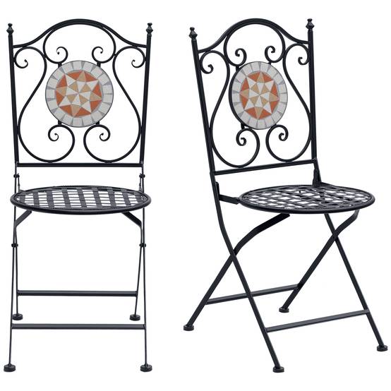 Lot de 2 chaises de jardin pliantes style bistro, assise mosaïque, métal, charge maximale 120 kg, 50 x 40 x 94,5 cm, noir - Image 1