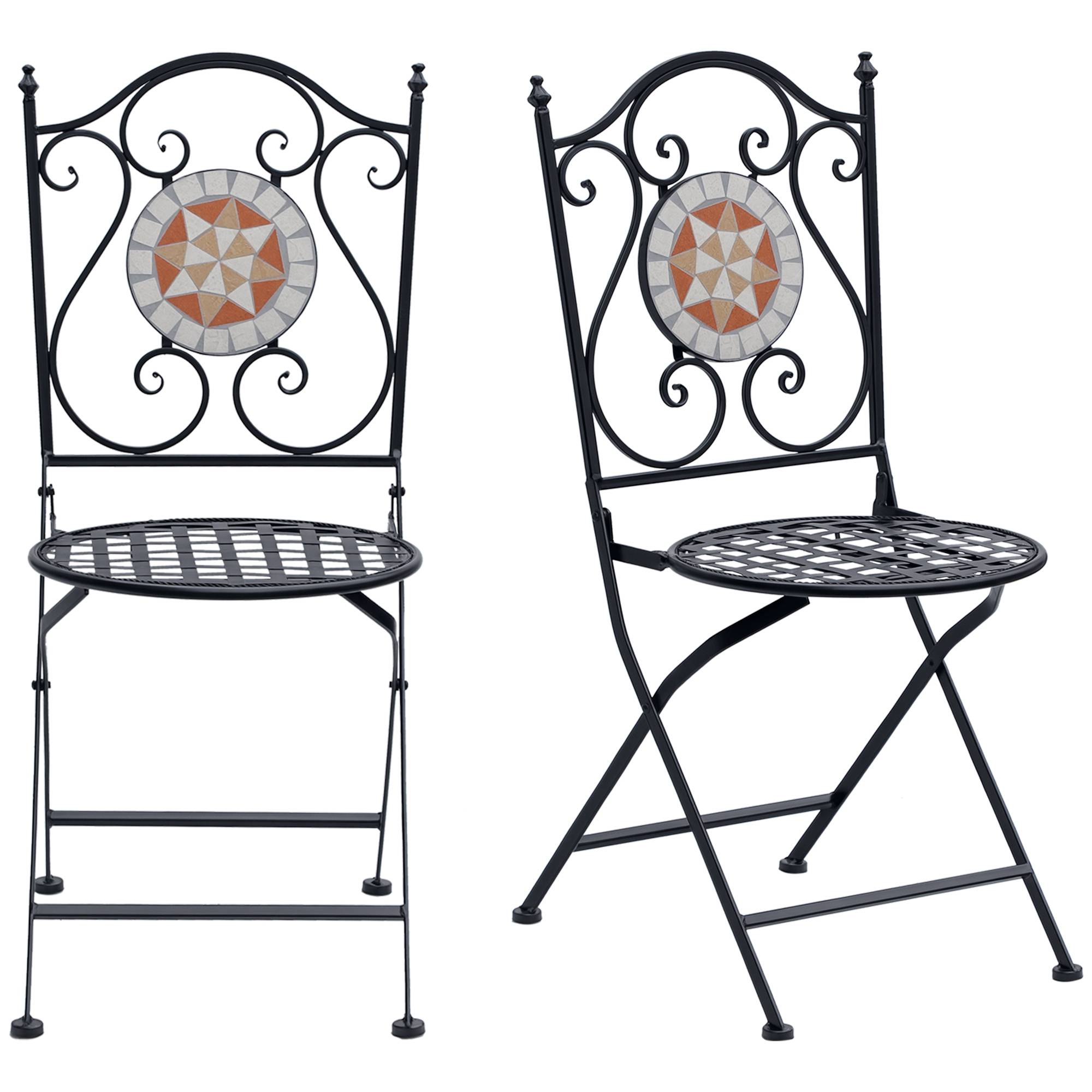 Lot de 2 chaises de jardin pliantes style bistro, assise mosaïque, métal, charge maximale 120 kg, 50 x 40 x 94,5 cm, noir - Image 1