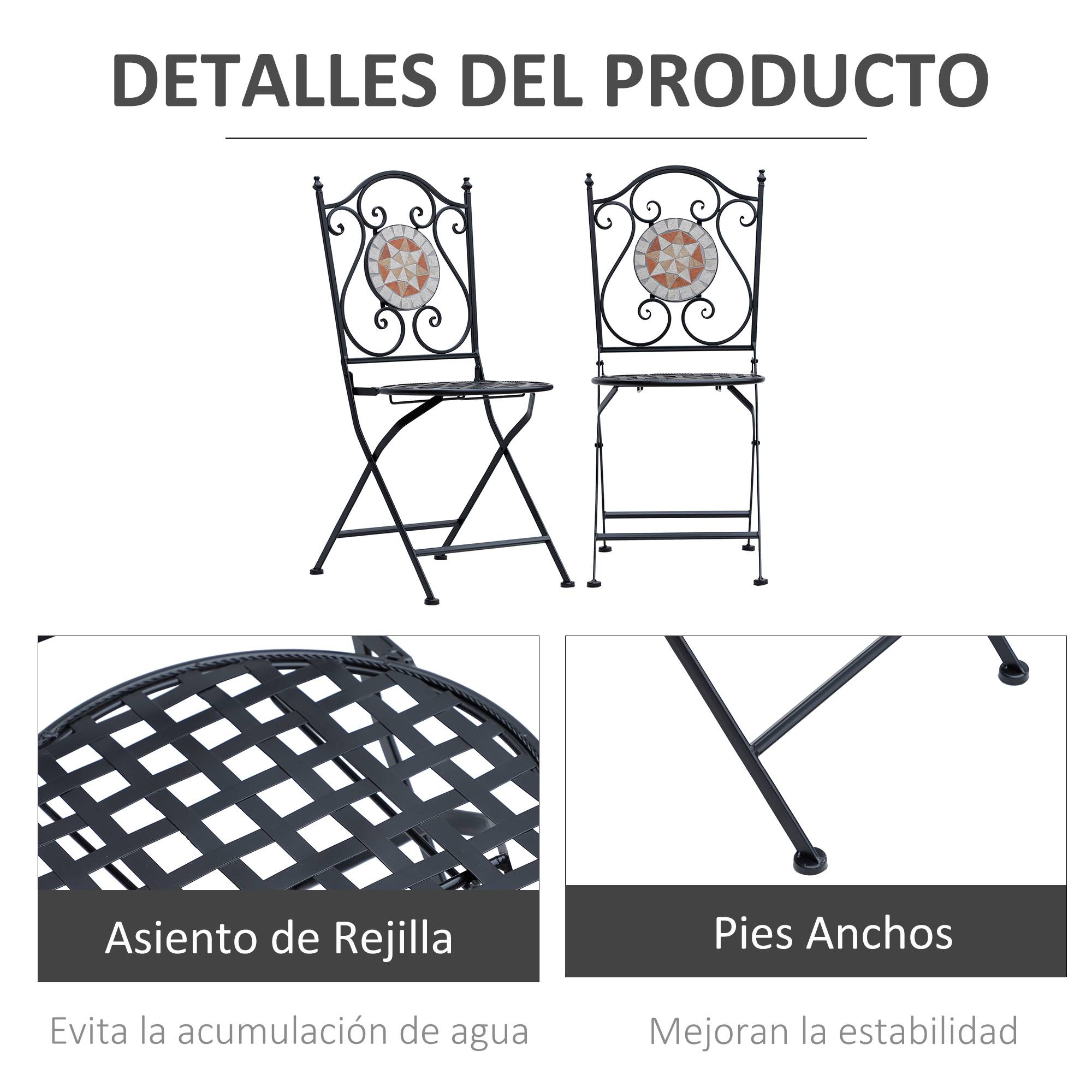 Lot de 2 chaises de jardin pliantes style bistro, assise mosaïque, métal, charge maximale 120 kg, 50 x 40 x 94,5 cm, noir - Image 7