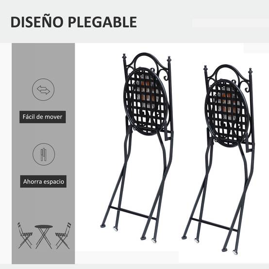 Lot de 2 chaises de jardin pliantes style bistro, assise mosaïque, métal, charge maximale 120 kg, 50 x 40 x 94,5 cm, noir - Image 5