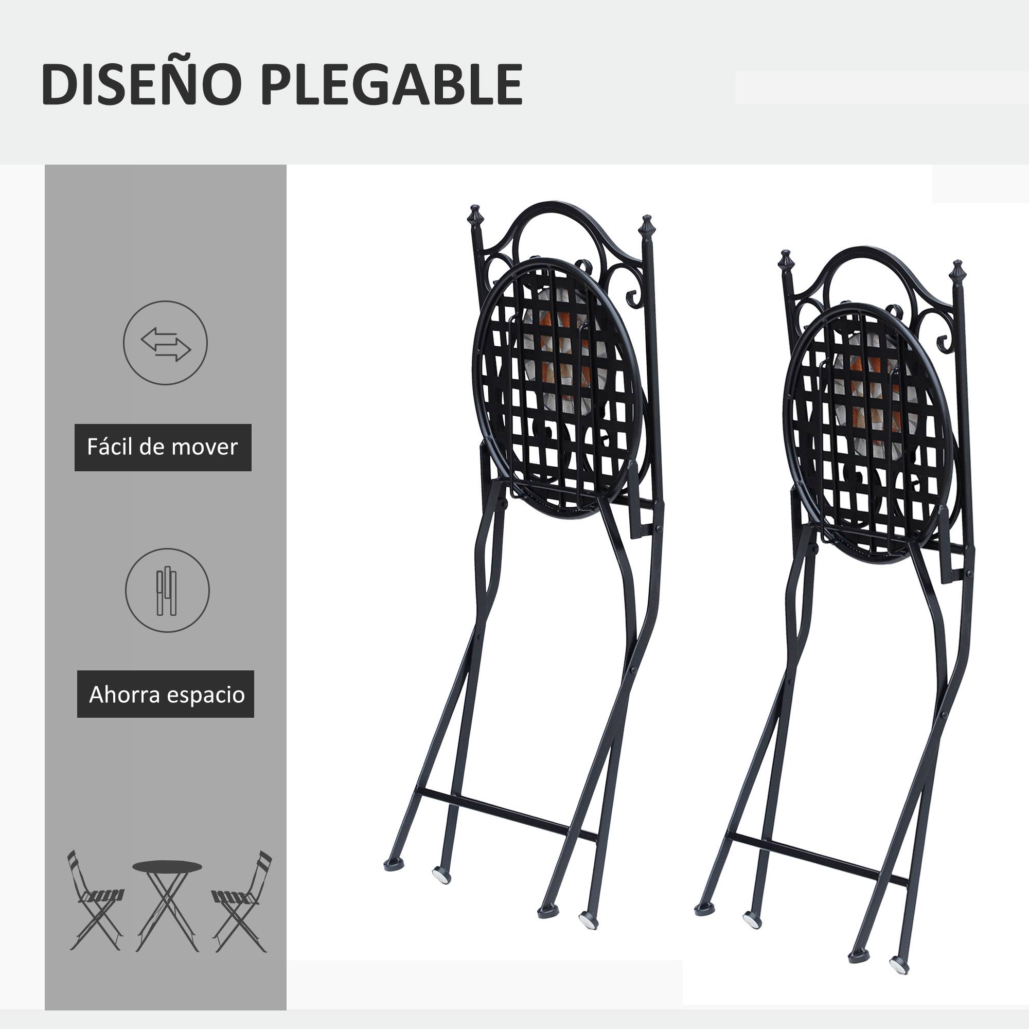 Lot de 2 chaises de jardin pliantes style bistro, assise mosaïque, métal, charge maximale 120 kg, 50 x 40 x 94,5 cm, noir - Image 5