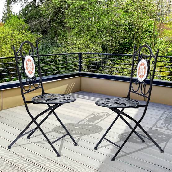 Lot de 2 chaises de jardin pliantes style bistro, assise mosaïque, métal, charge maximale 120 kg, 50 x 40 x 94,5 cm, noir - Image 2