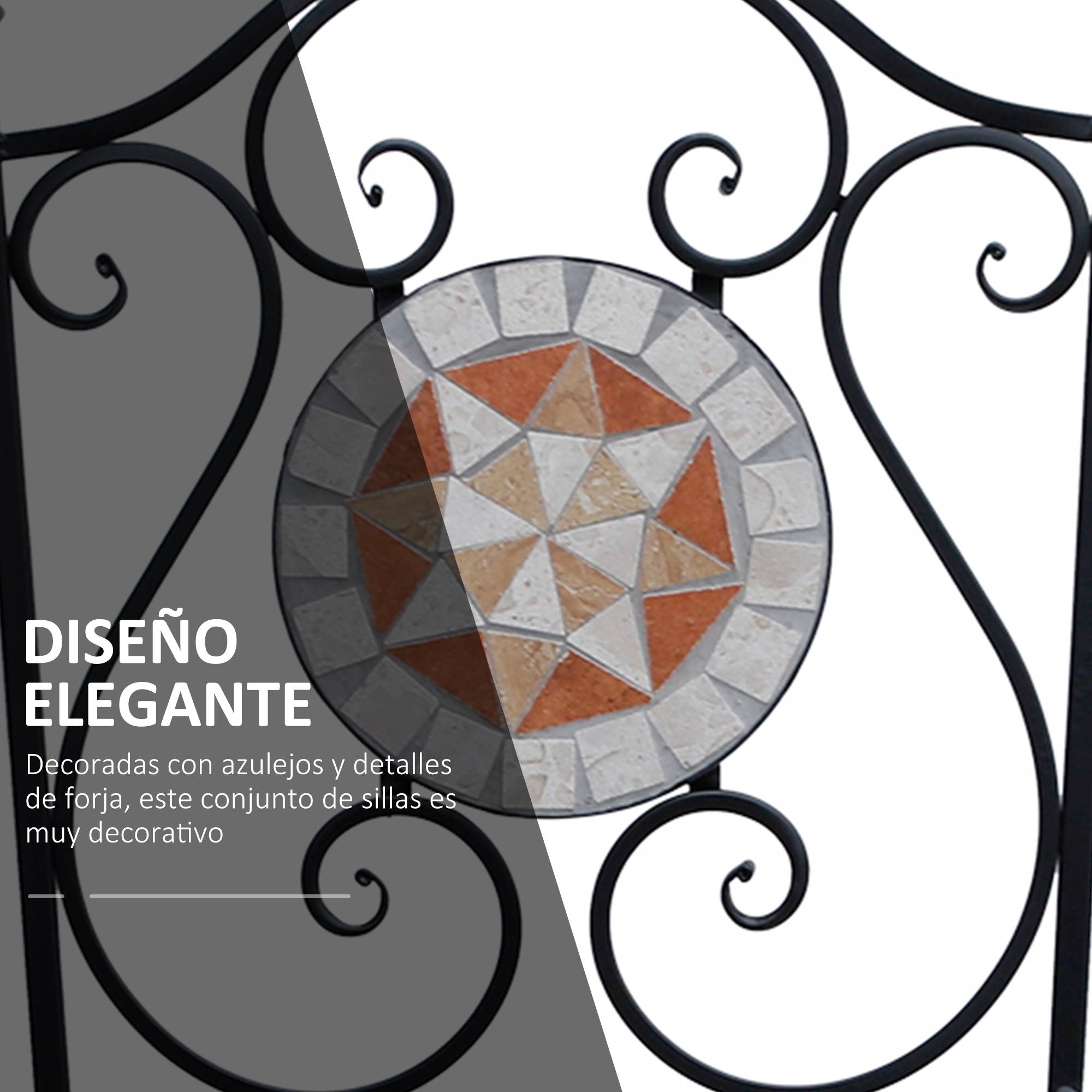 Lot de 2 chaises de jardin pliantes style bistro, assise mosaïque, métal, charge maximale 120 kg, 50 x 40 x 94,5 cm, noir - Image 6