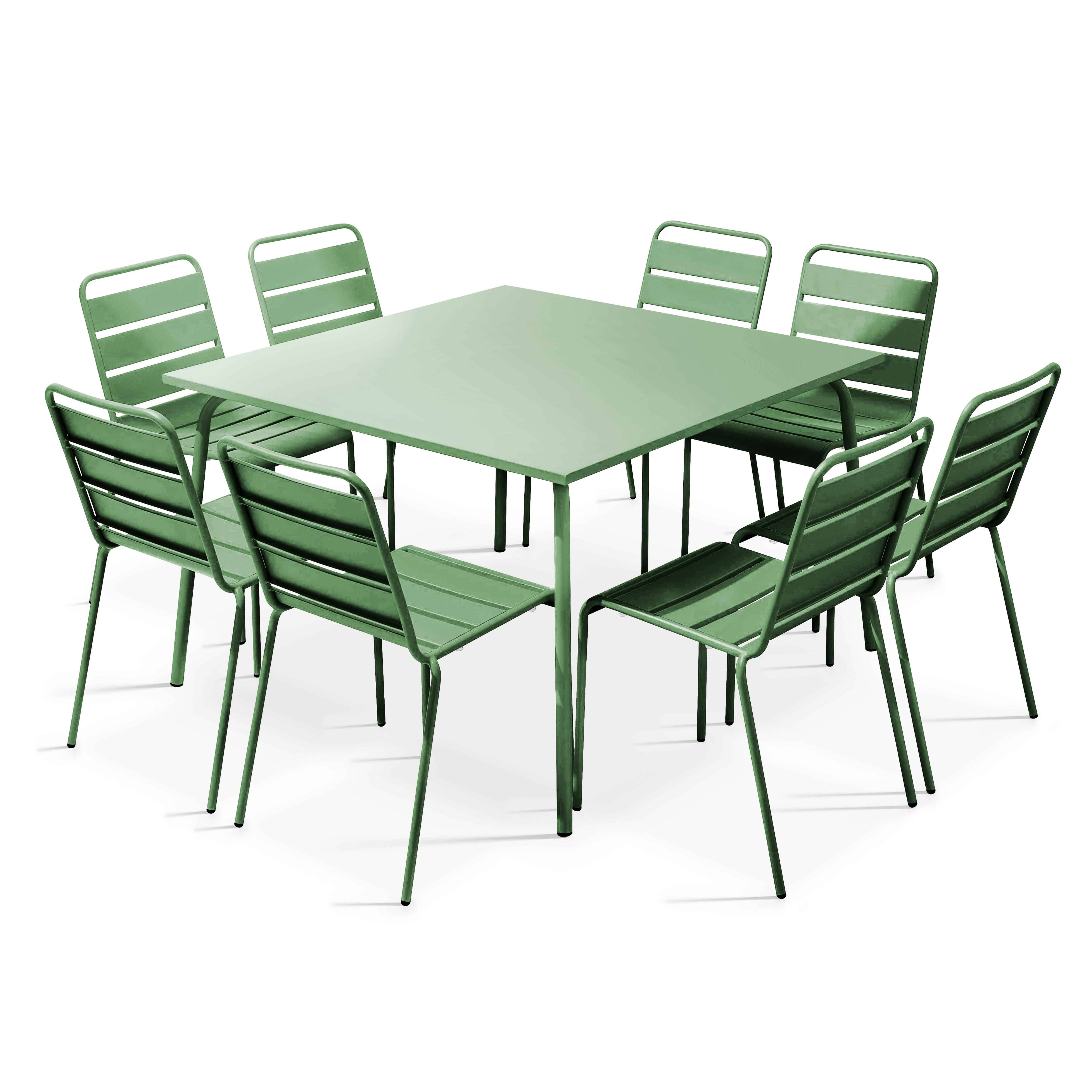 Oviala - Ensemble table de jardin et 8 chaises en métal vert cactus Palavas - Oviala - Imagen 1