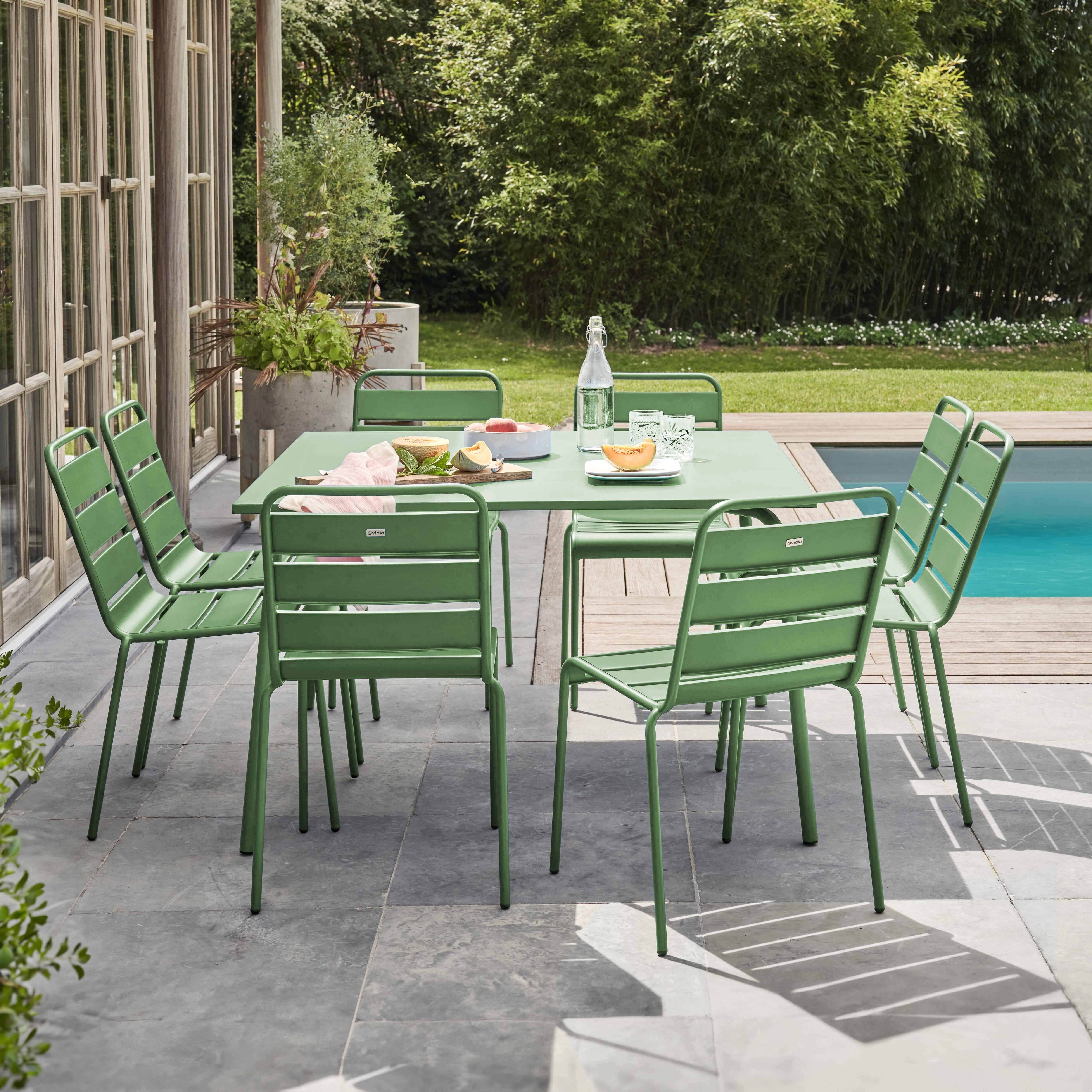 Oviala - Ensemble table de jardin et 8 chaises en métal vert cactus Palavas - Oviala - Imagen 2