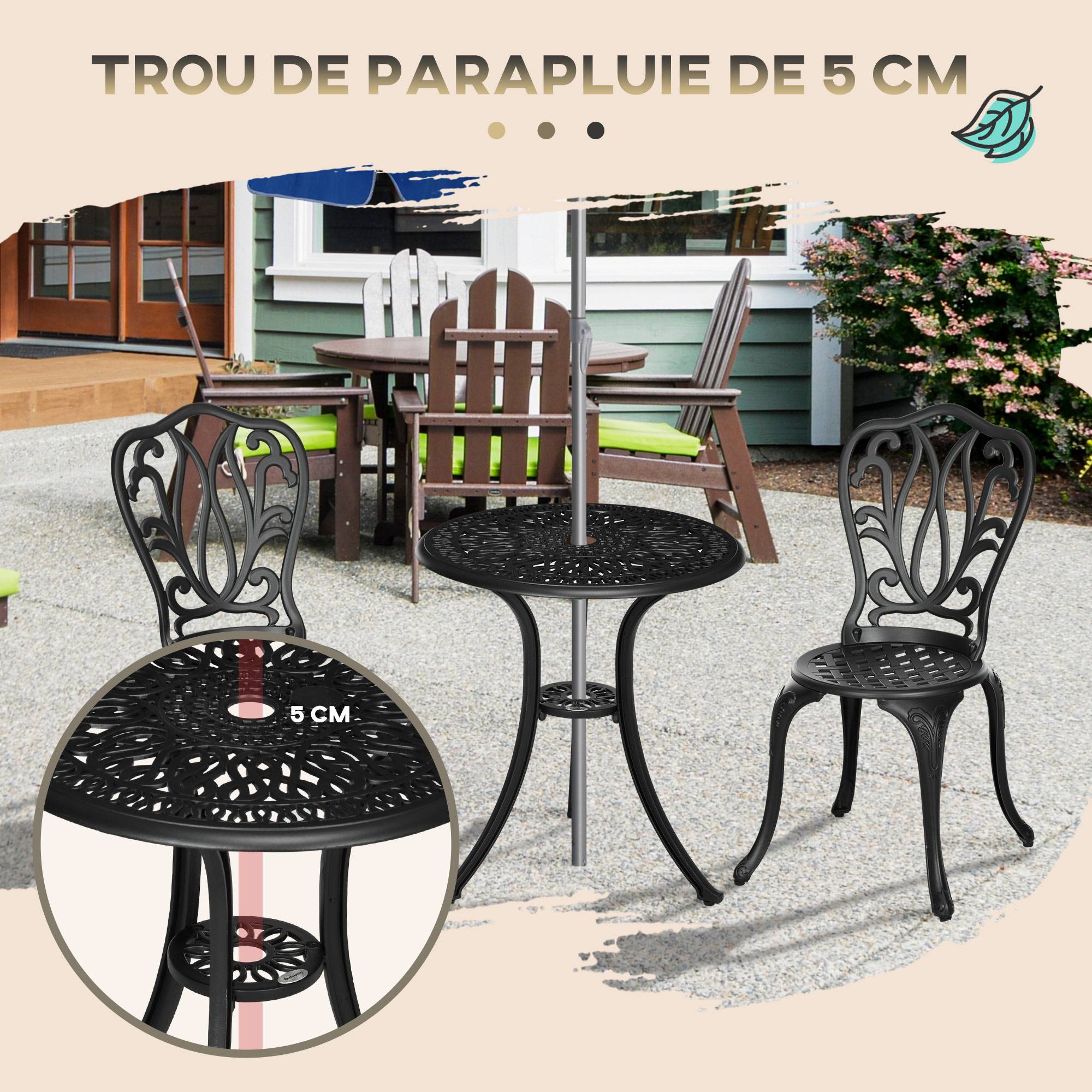 Ensemble Salon de Jardin 2 Places 2 chaises + Table Ronde style charme rétro en fonte d'aluminium, bronze - Image 7