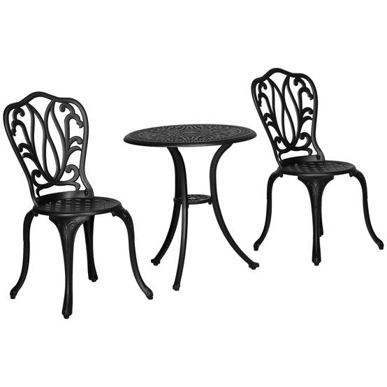 Ensemble Salon de Jardin 2 Places 2 chaises + Table Ronde style charme rétro en fonte d'aluminium, bronze - Image 2