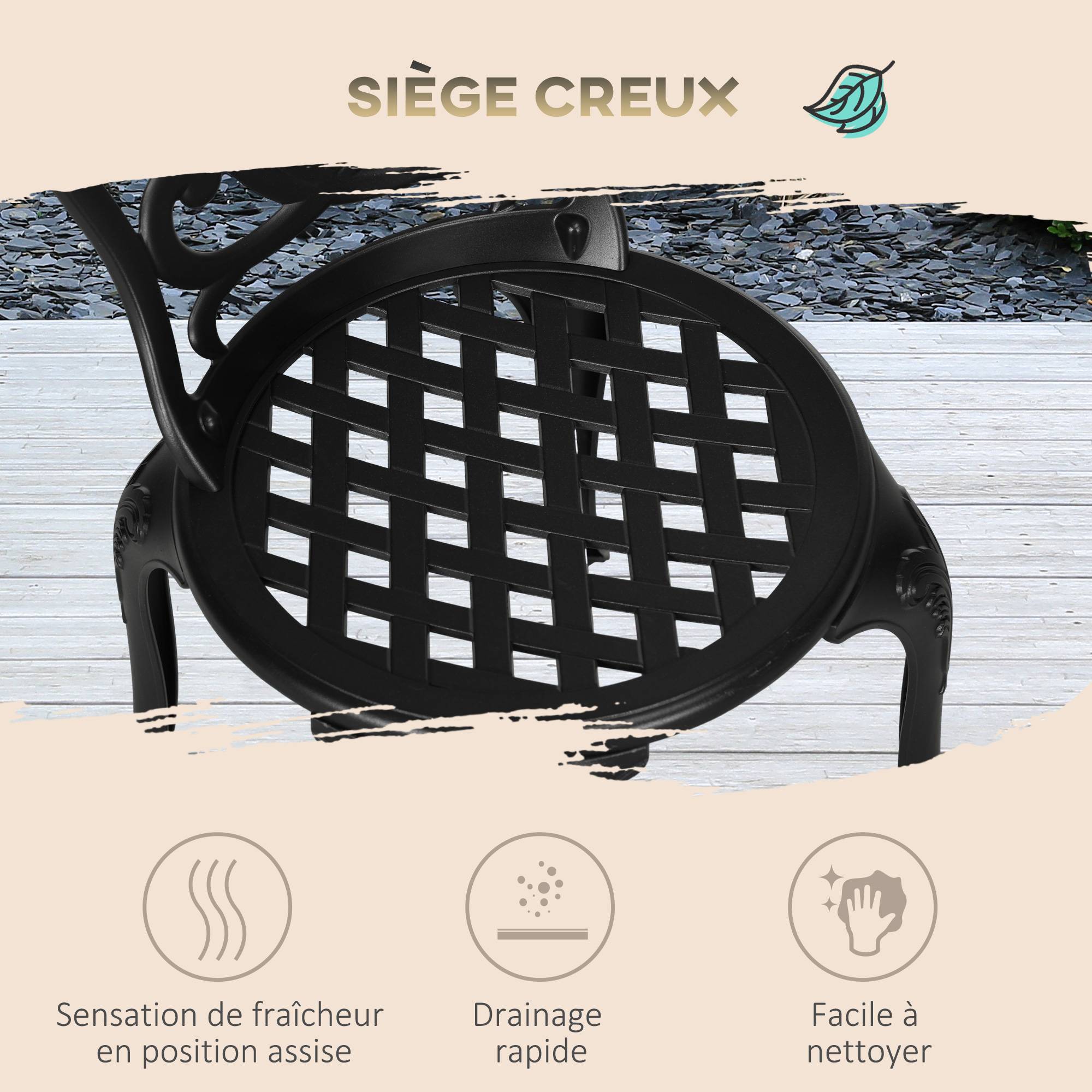 Ensemble Salon de Jardin 2 Places 2 chaises + Table Ronde style charme rétro en fonte d'aluminium, bronze - Image 8