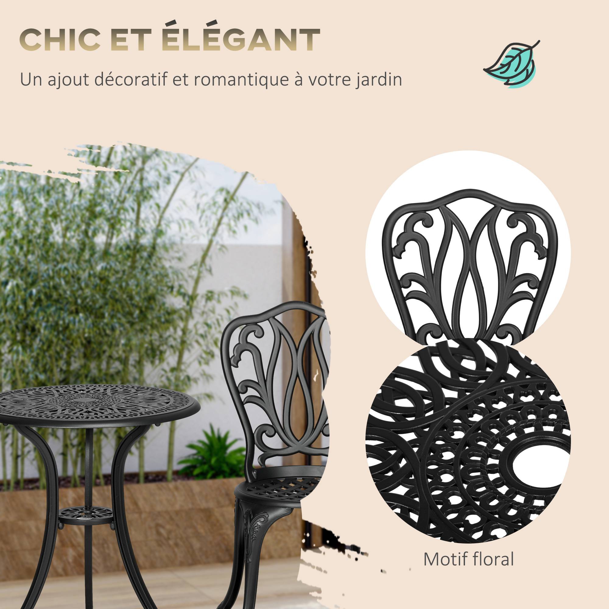 Ensemble Salon de Jardin 2 Places 2 chaises + Table Ronde style charme rétro en fonte d'aluminium, bronze - Image 9