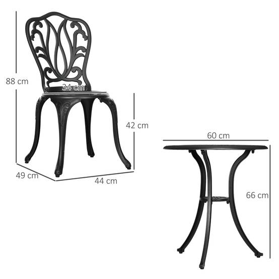 Ensemble Salon de Jardin 2 Places 2 chaises + Table Ronde style charme rétro en fonte d'aluminium, bronze - Image 5