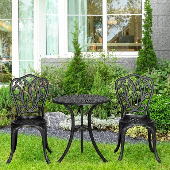Ensemble Salon de Jardin 2 Places 2 chaises + Table Ronde style charme rétro en fonte d'aluminium, bronze - Image 3