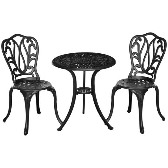 Ensemble Salon de Jardin 2 Places 2 chaises + Table Ronde style charme rétro en fonte d'aluminium, bronze - Image 1