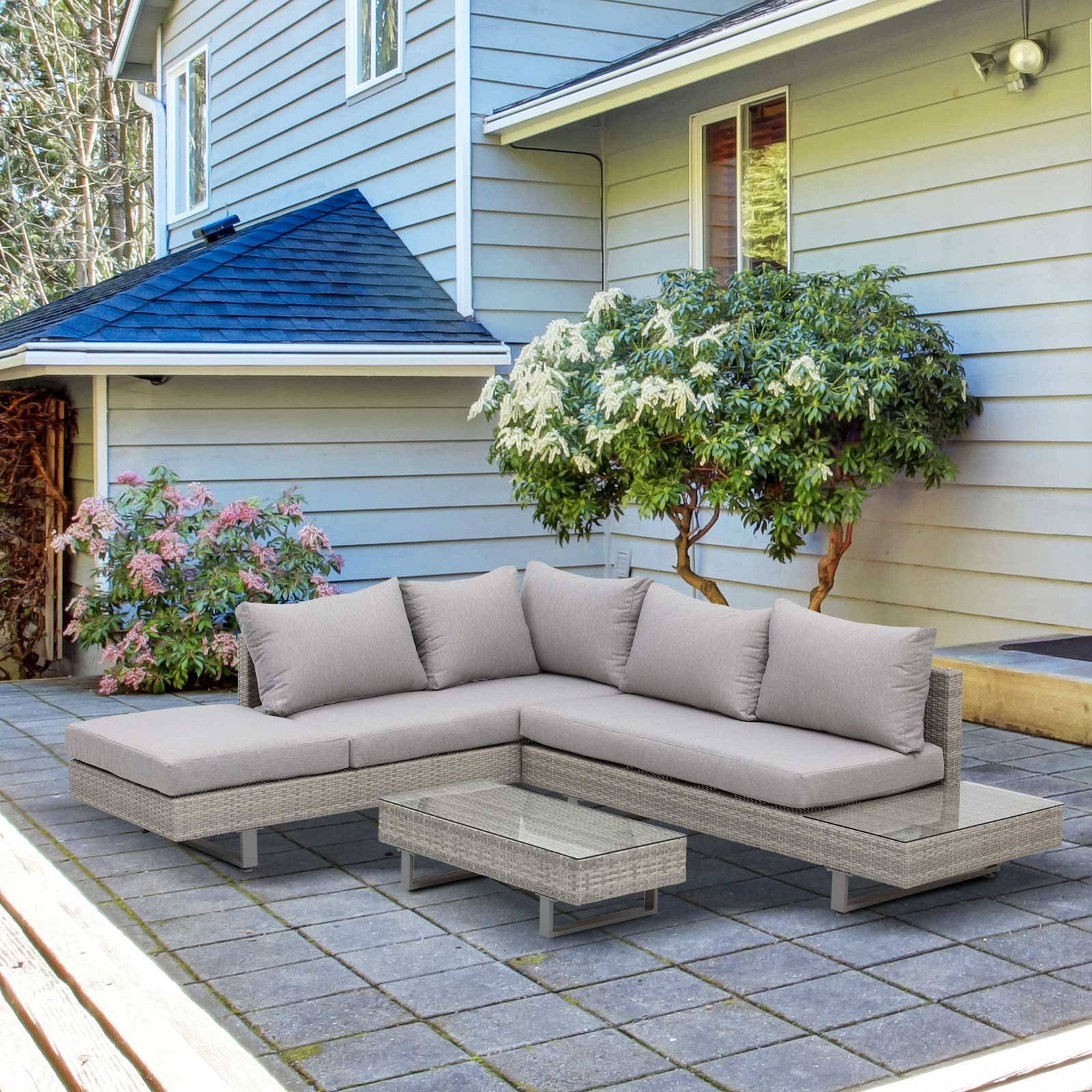 Outsunny - Ensemble salon de jardin d'angle 5 places design contemporain coussins déhoussables table basse acier époxy résine tressée grise - Outsunny - Image 4