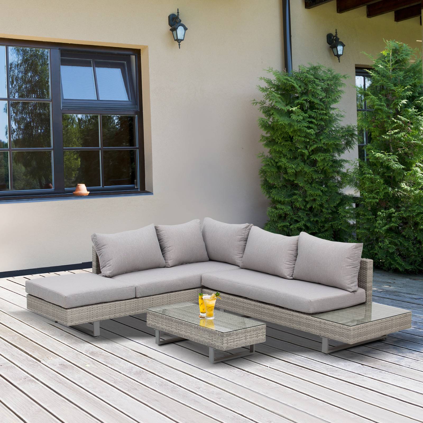 Outsunny - Ensemble salon de jardin d'angle 5 places design contemporain coussins déhoussables table basse acier époxy résine tressée grise - Outsunny - Image 5