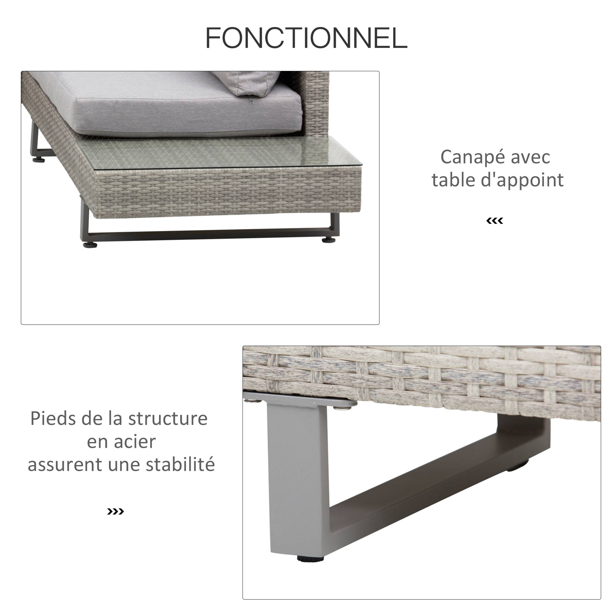 Outsunny - Ensemble salon de jardin d'angle 5 places design contemporain coussins déhoussables table basse acier époxy résine tressée grise - Outsunny - Image 8
