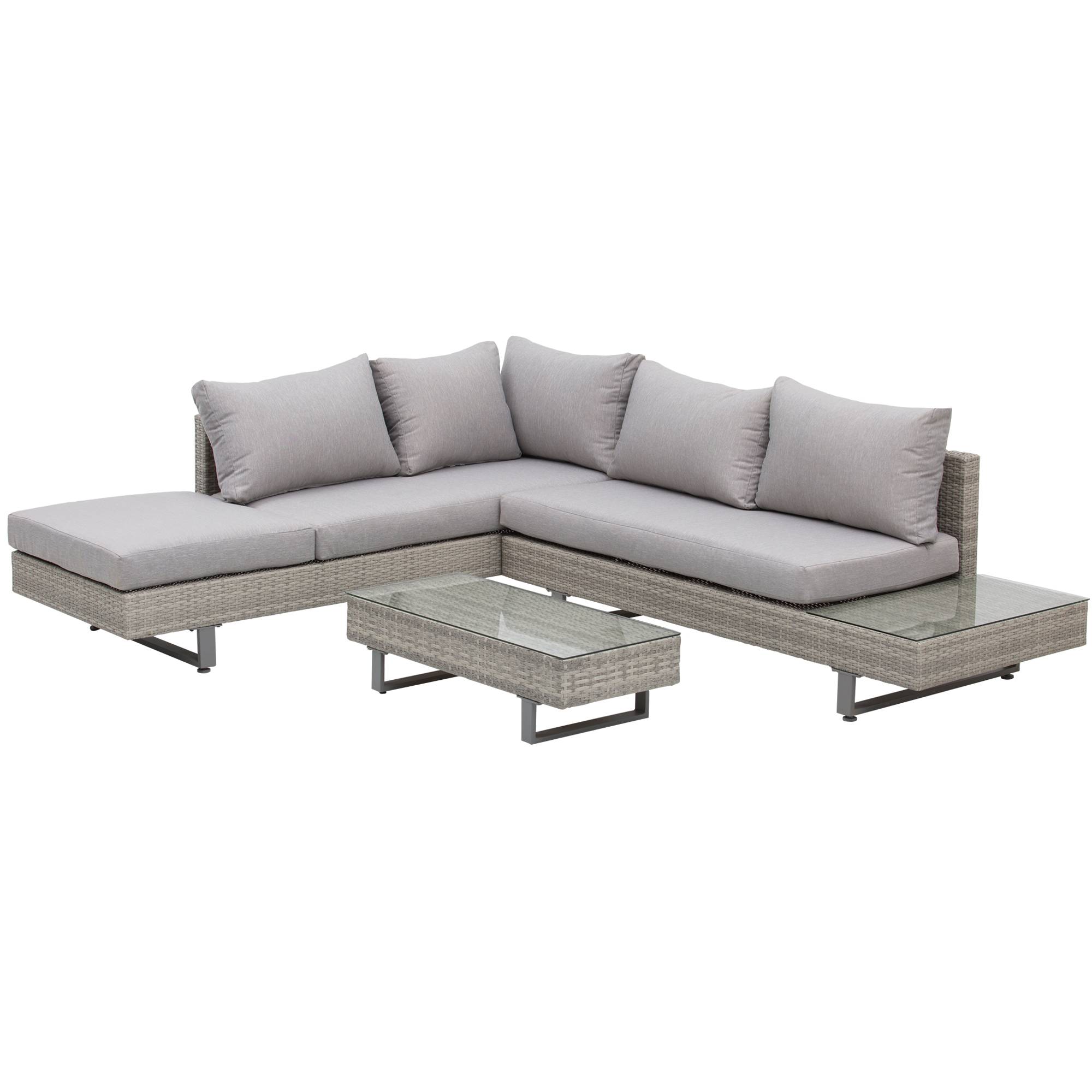 Outsunny - Ensemble salon de jardin d'angle 5 places design contemporain coussins déhoussables table basse acier époxy résine tressée grise - Outsunny - Image 1