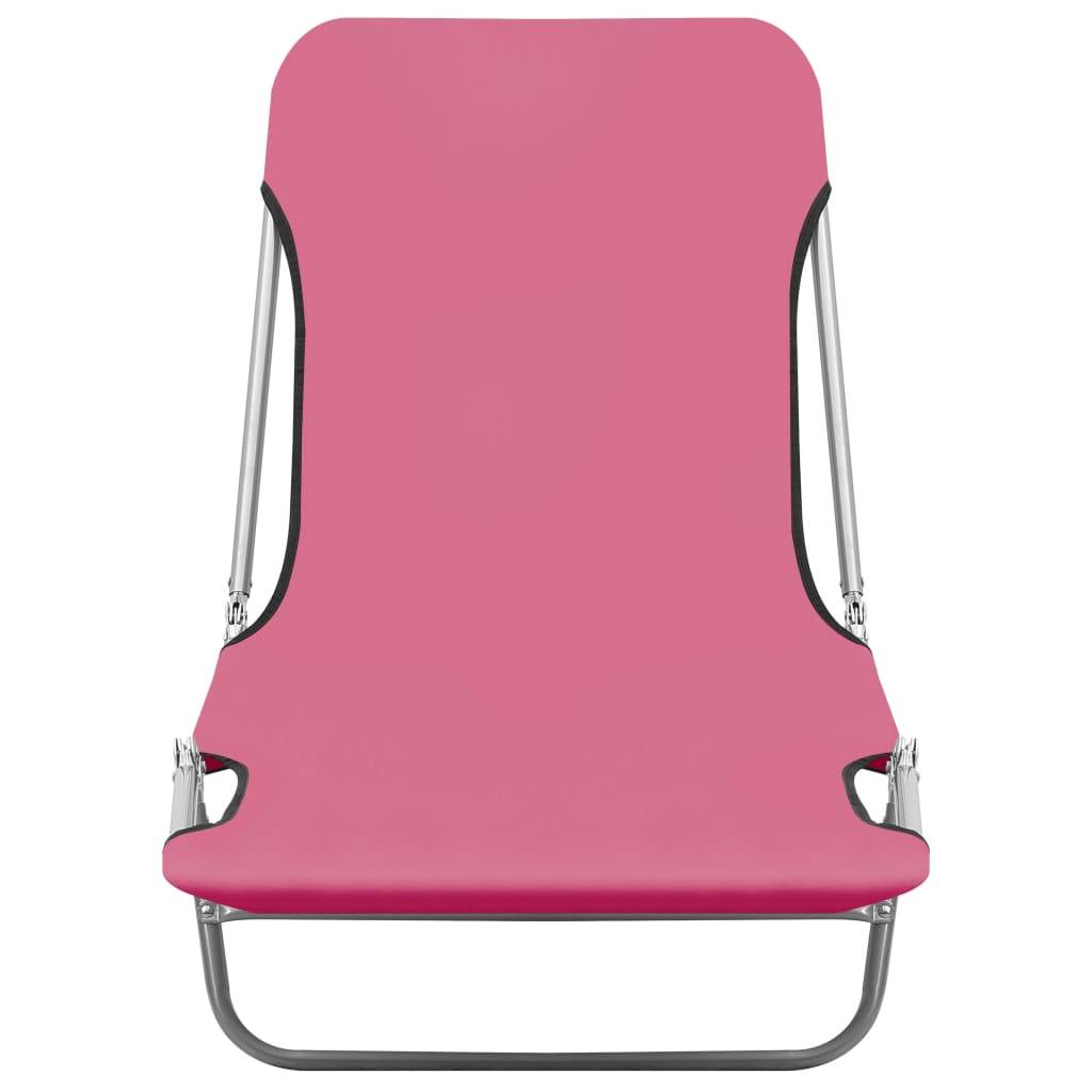 Maison Chic - Lot de 2 Bain de soleil pliables - Transats - Chaises longues Acier et tissu Rose - MEUBLE PRO - Image 3
