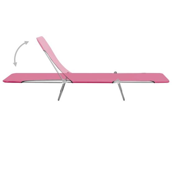 Maison Chic - Lot de 2 Bain de soleil pliables - Transats - Chaises longues Acier et tissu Rose - MEUBLE PRO - Image 5