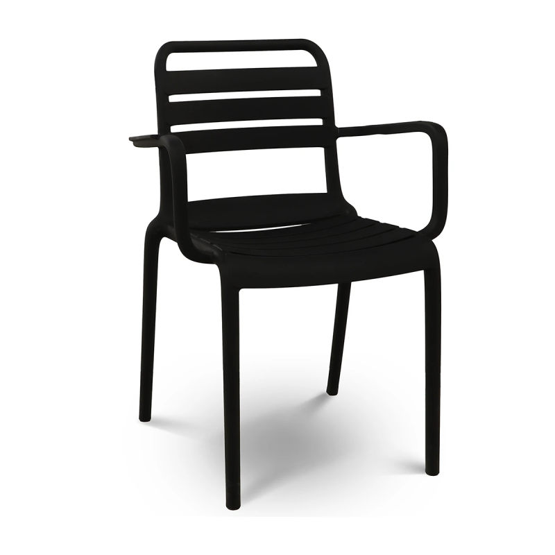 Chaise de jardin empilable PP accoudoirs noir Ambiance - Image 1