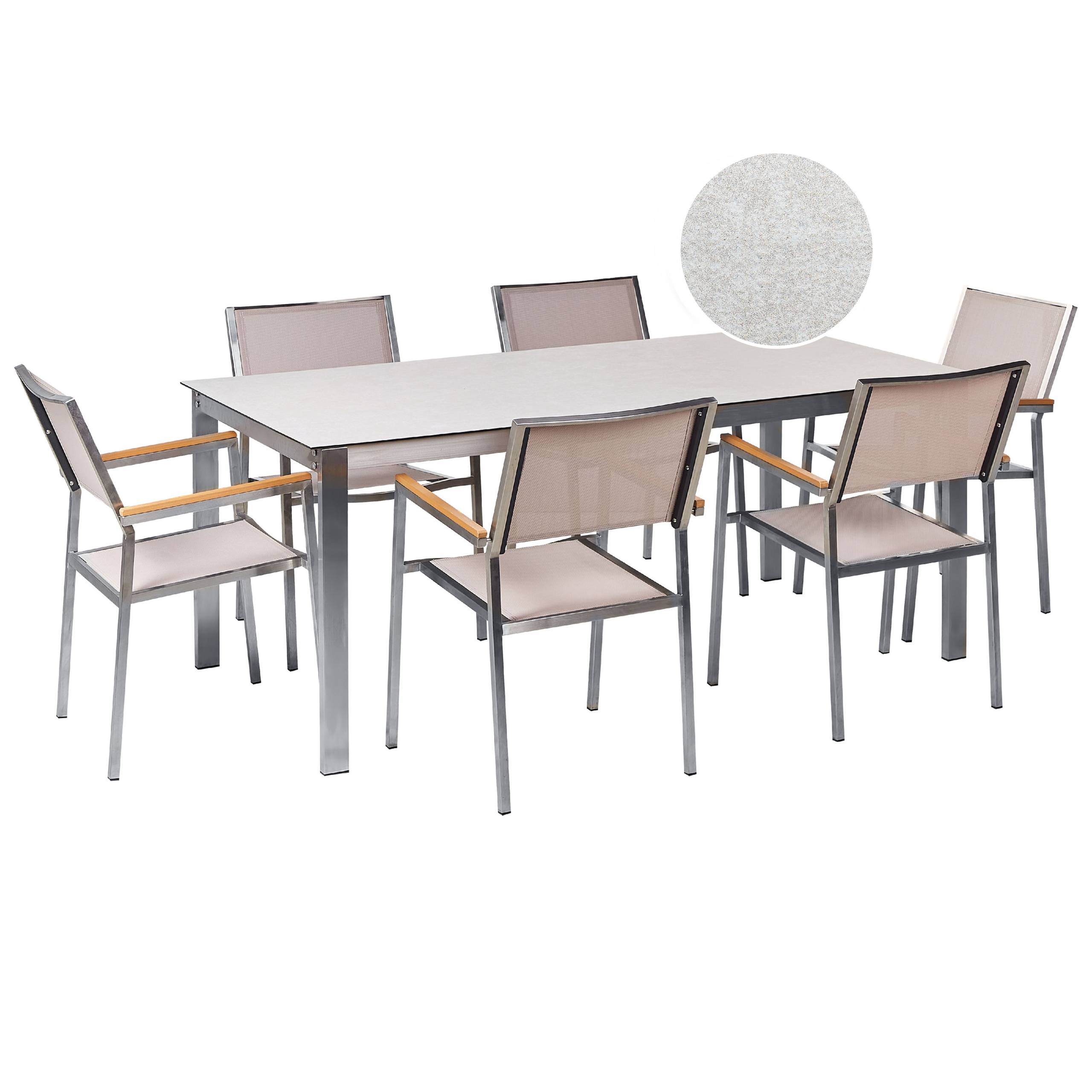 Beliani - Set de salle à manger, 6 Personnes Verre de sécurité Blanc/beige COSOLETO/GROSSETO - Beliani - Imagen 2