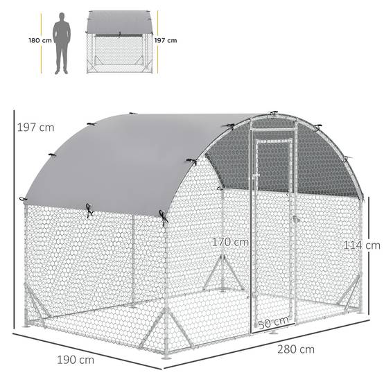 Enclos Poulailler Acier Galvanisé 5.32m² Volière Extérieure avec Toit 280x190x197cm - ComfortXL Pet Living - Image 3