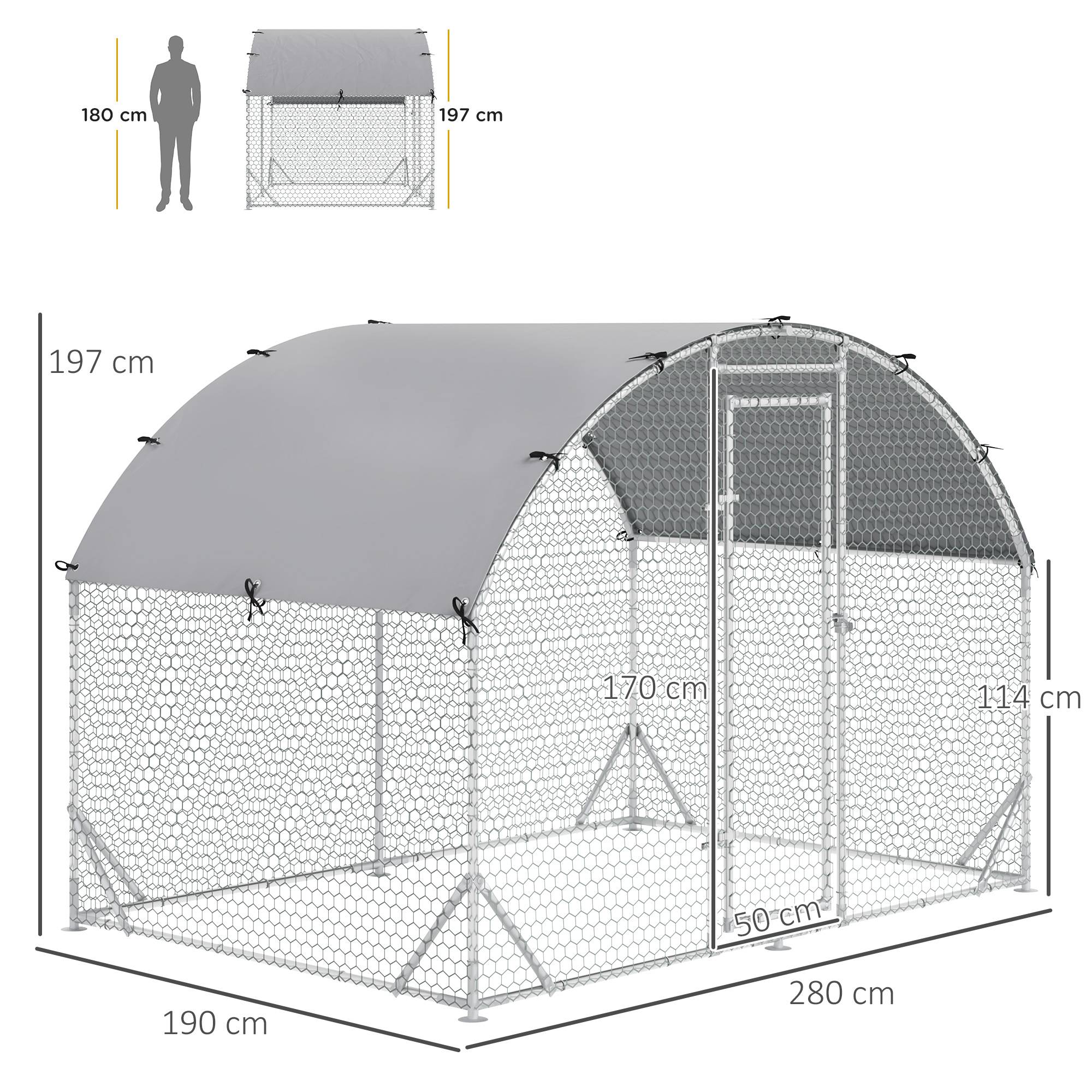 Enclos Poulailler Acier Galvanisé 5.32m² Volière Extérieure avec Toit 280x190x197cm - ComfortXL Pet Living - Image 3