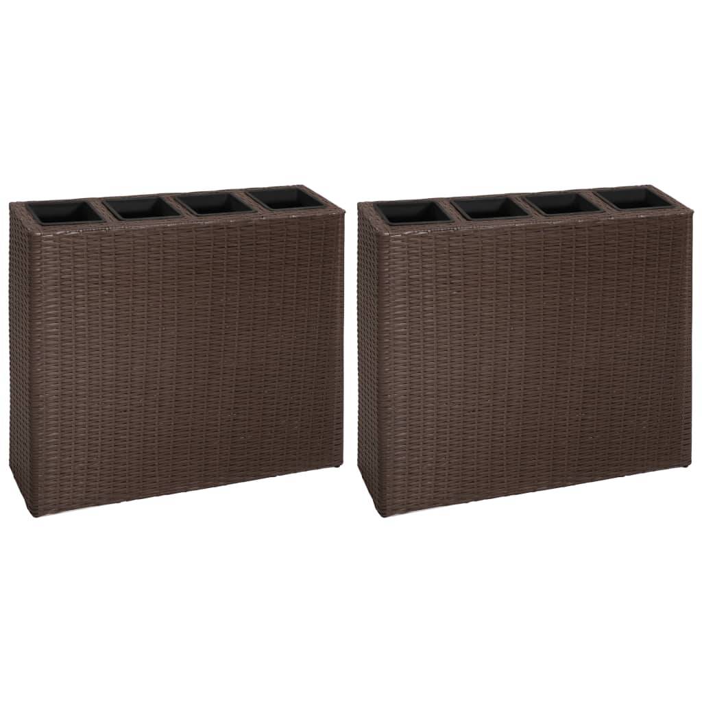 Helloshop26 - Lot de 2 jardinières lit surélevé plantes fleurs jardin et 4 pots résine tressée marron - Imagen 1