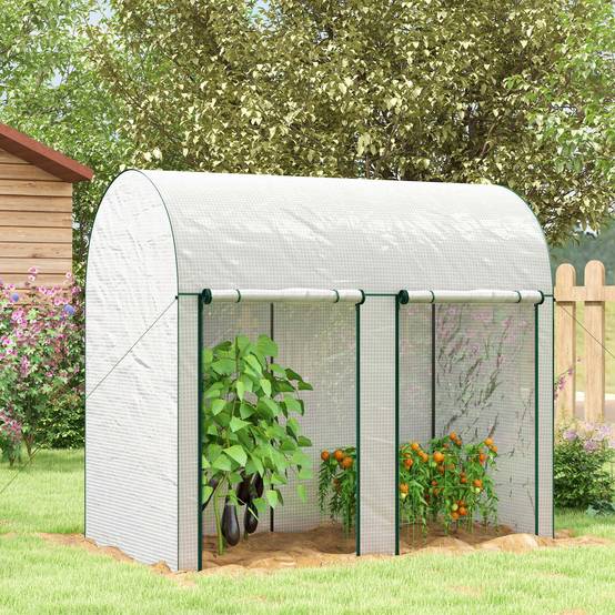 Serre d'extérieur avec double porte zippée et bâche en PE pour la culture des plantes 200 x 100 x 178 cm Blanche - Image 3