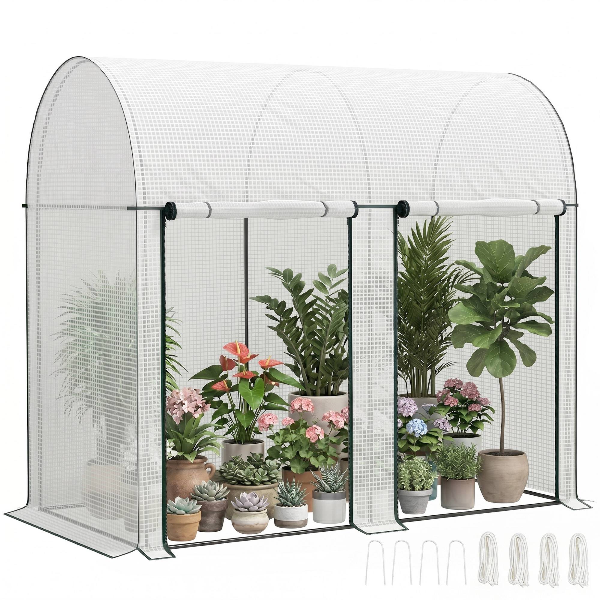 Serre d'extérieur avec double porte zippée et bâche en PE pour la culture des plantes 200 x 100 x 178 cm Blanche - Image 1