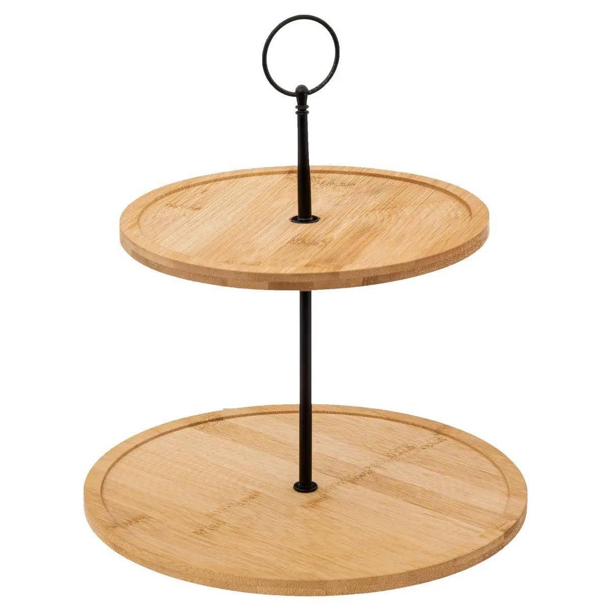 Serviteur Rond Bambou "2 Étages" 28cm Beige