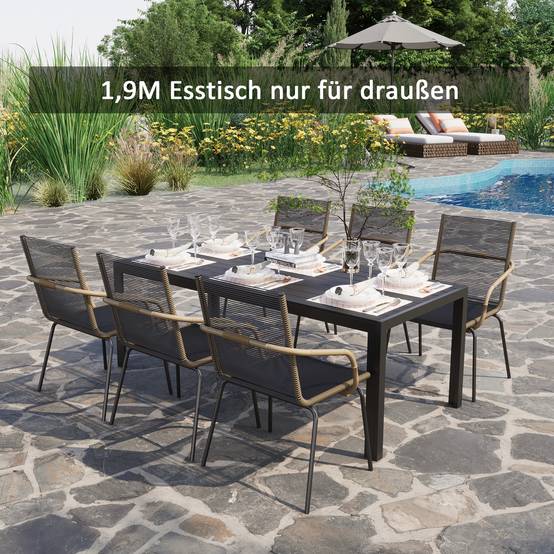 Table de jardin en plastique aspect bois résistante aux intempéries, surface antidérapante multifonction balcon terrasse camping, noire 190x84,5x72 cm - Image 2