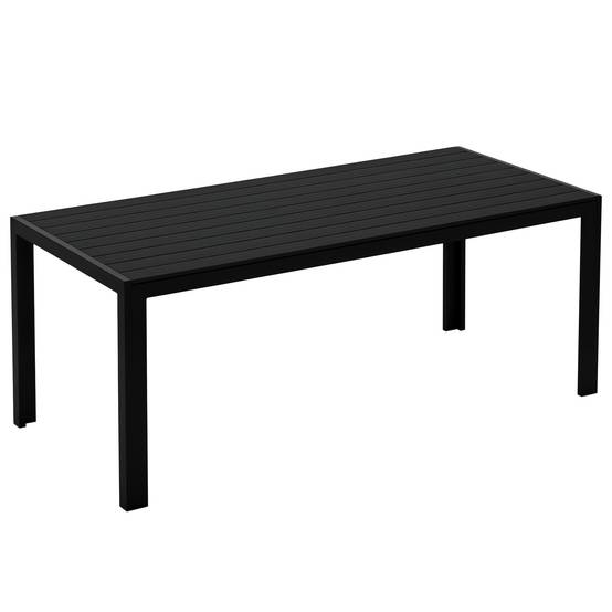 Table de jardin en plastique aspect bois résistante aux intempéries, surface antidérapante multifonction balcon terrasse camping, noire 190x84,5x72 cm - Image 1